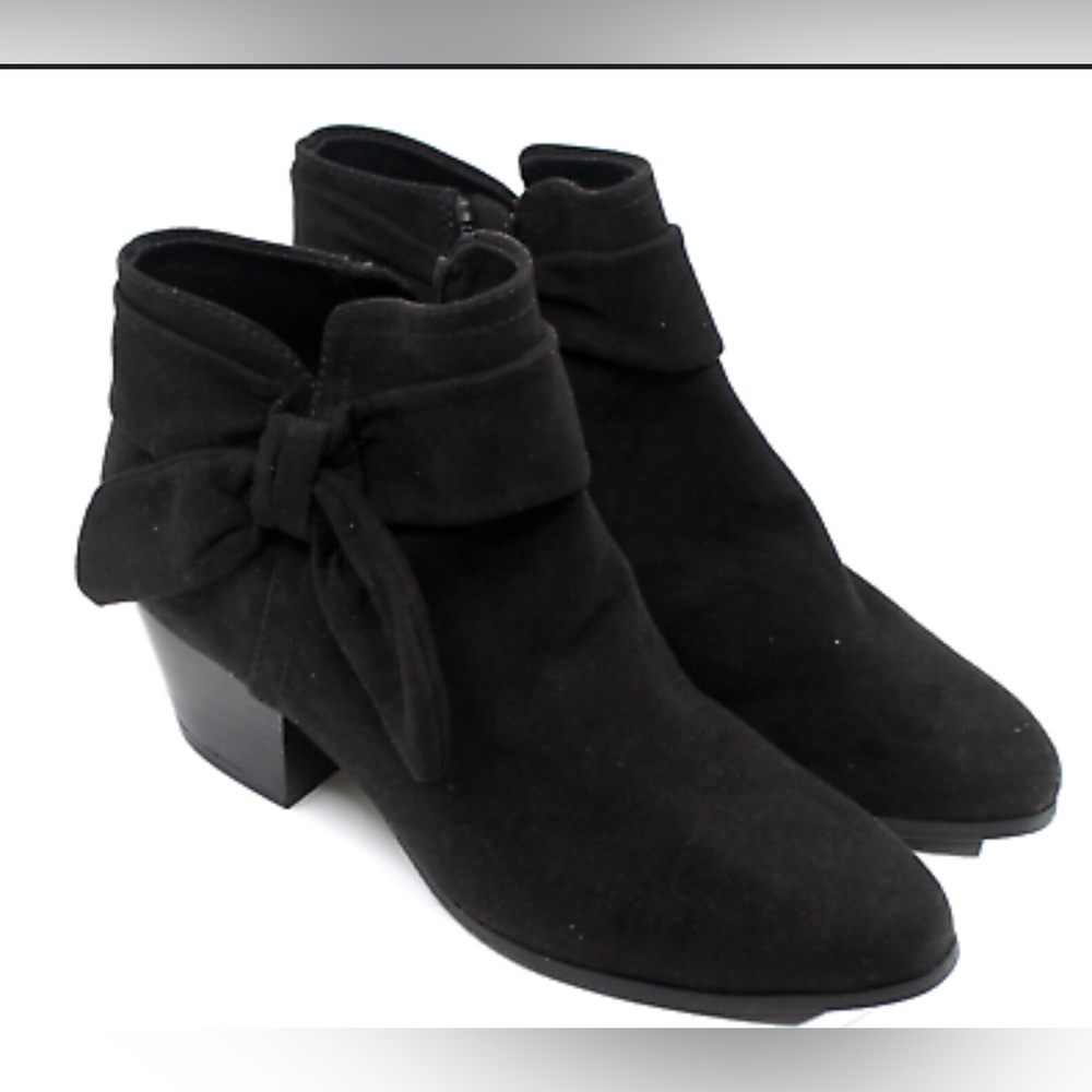 Old Navy Faux-Suede Bow-Tie Ankle Black Boots for Women Zipper Size 8 1/2